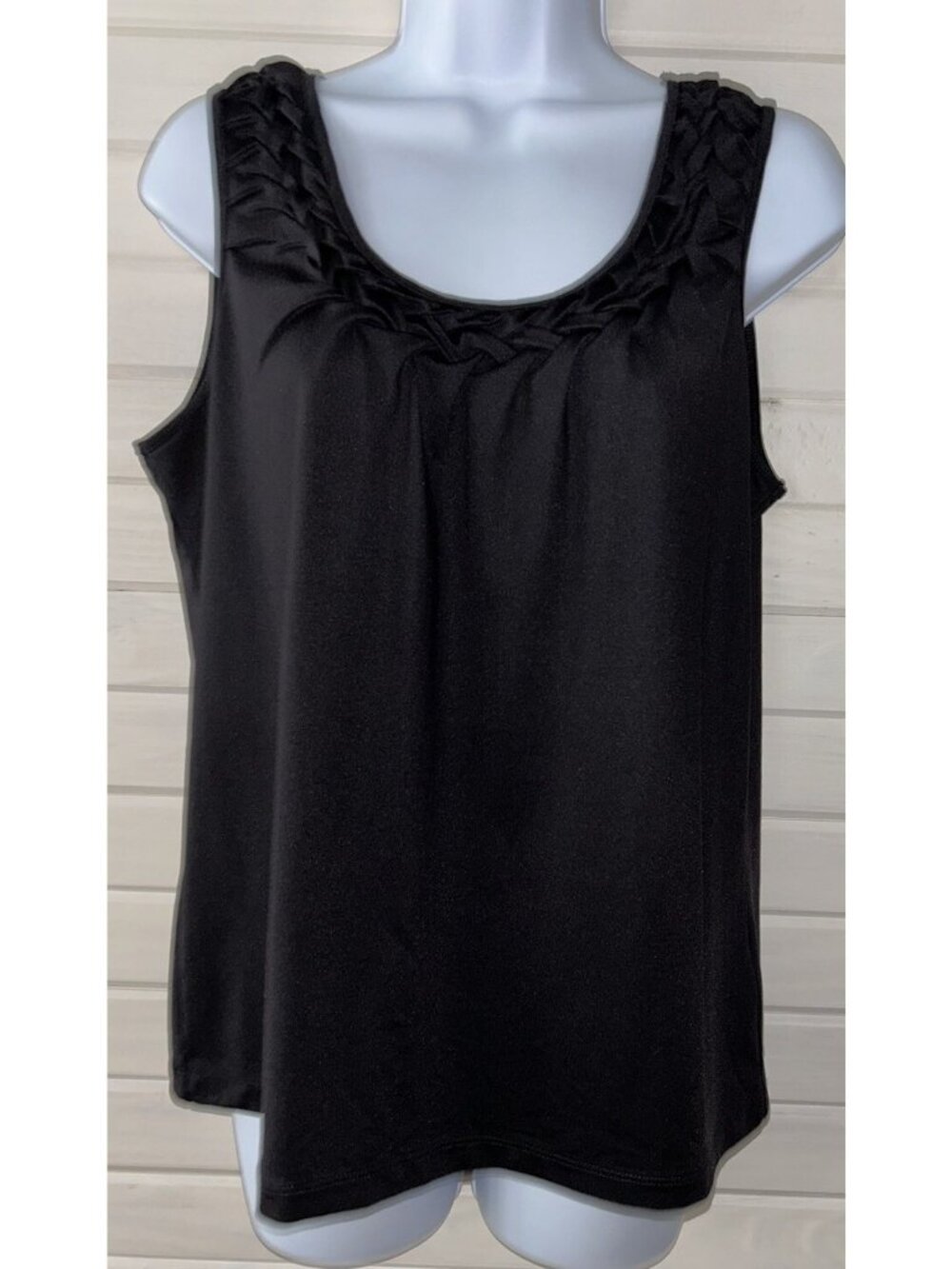 by Chicos Sz 1 (MEDIUM) Black Braided Neck Tank Shell Nylon Stretch EUC